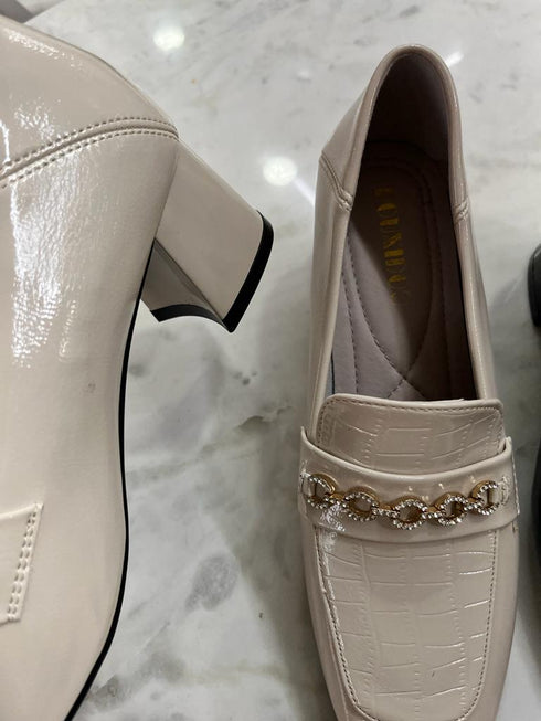 Women Loafer With Crystal Embedded Gold Chain